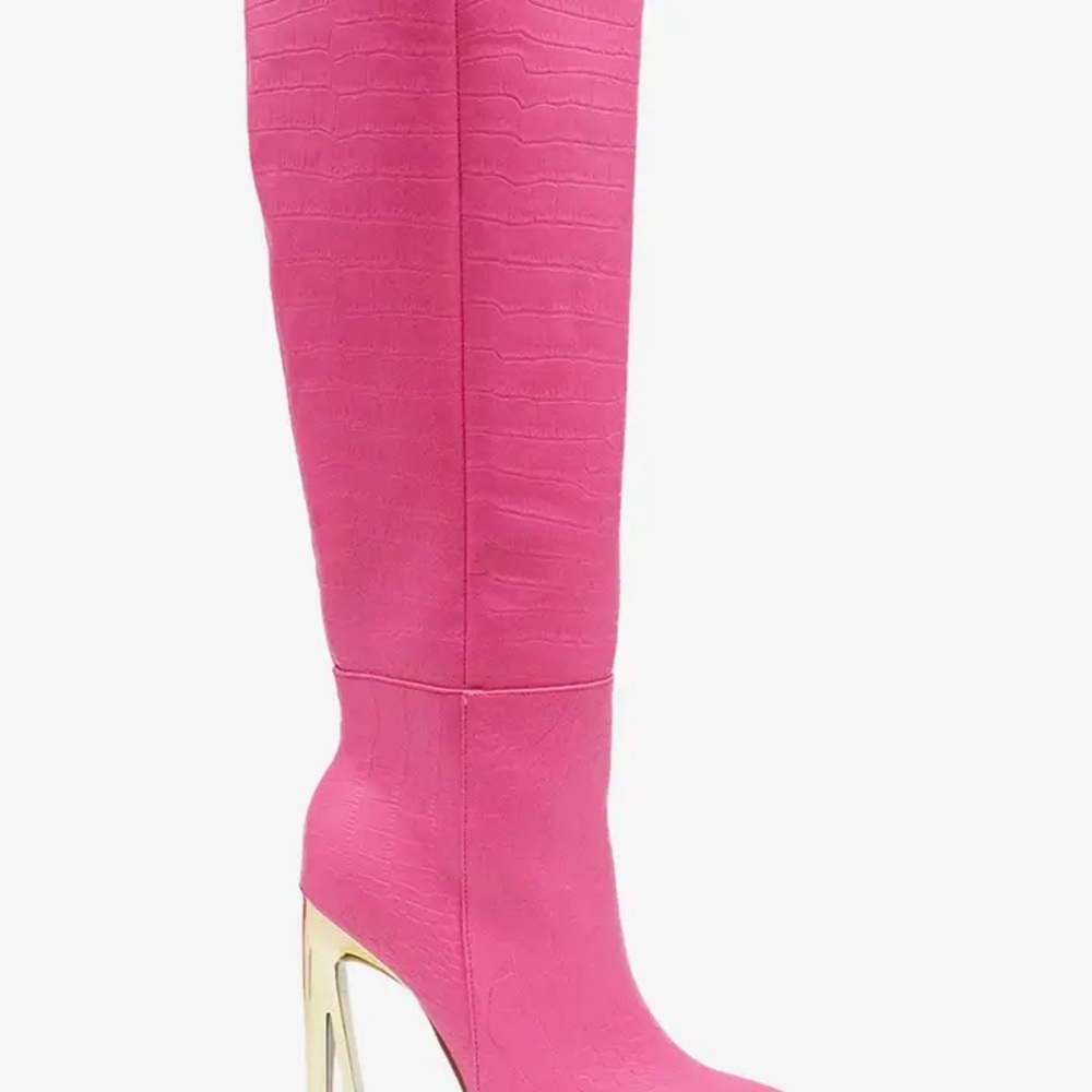 ✨BNWT LEMONADE BOUTIQUE Pink Knee-High Boots with Gold Heel - Picture 5 of 5